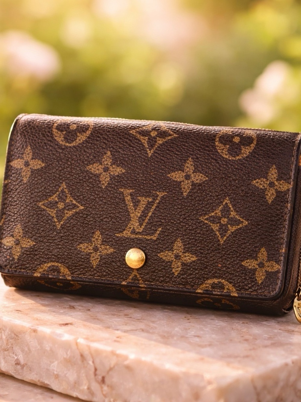 Louis Vuitton Brown Monogram Canvas Compact Wallet with Gold Hardware